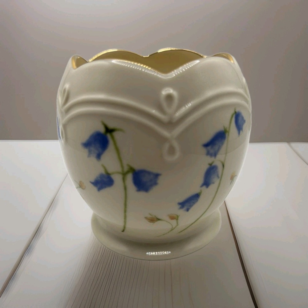 Vtg Lenox Blue Bell Votive Candle Holder Vase Gold Trim Grannycore Cottagecore
